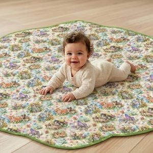 cuddly kittens and baby on playmat