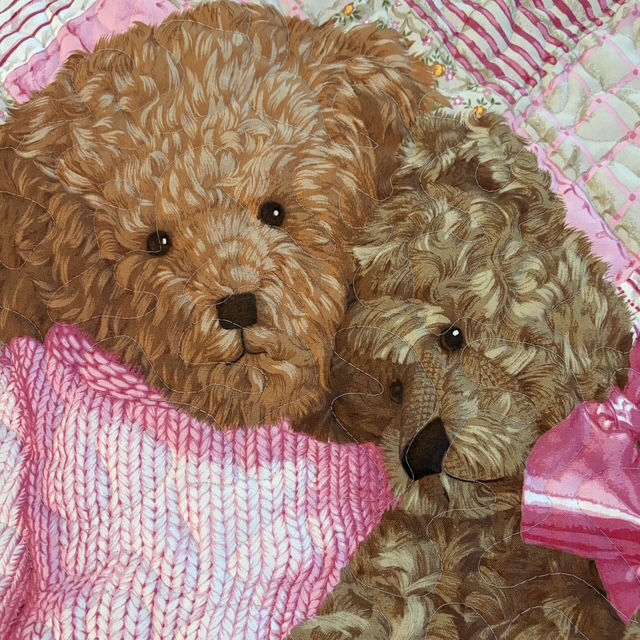 Pink Bears Baby Quilt detial brown bear