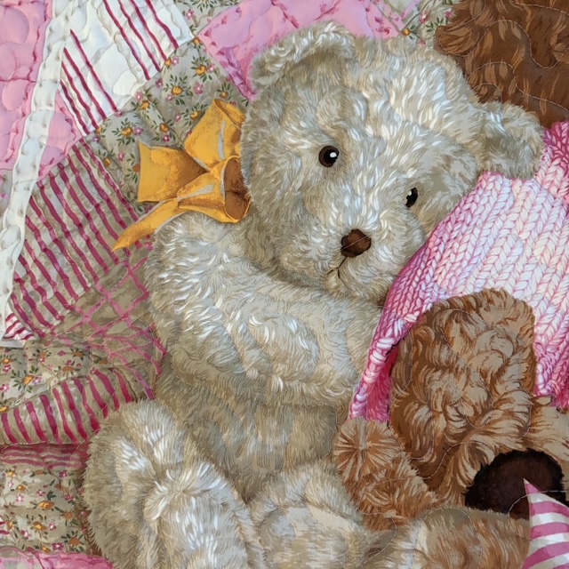 Pink Bears Baby Quilt detail of white bear