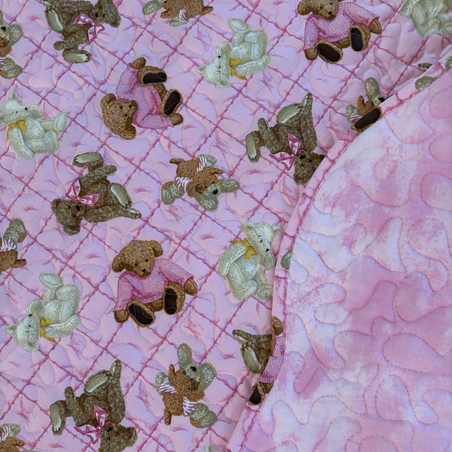 Pink Bears Playmat detail with backing visible