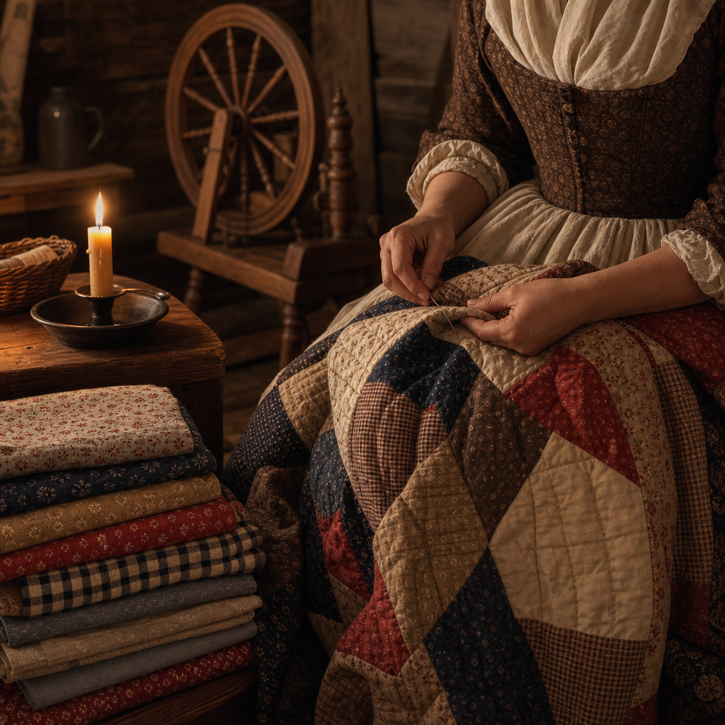 colonial woman quilting