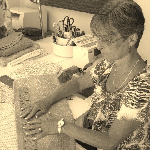 Sharon quilting in sepia