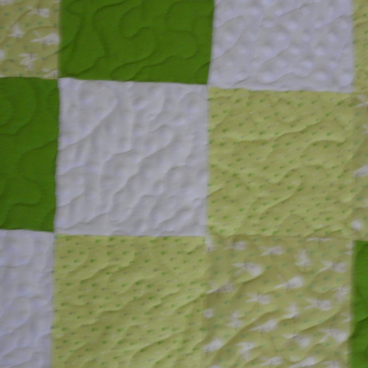 Bunny Cuddles in Green detail of white an d yellow square