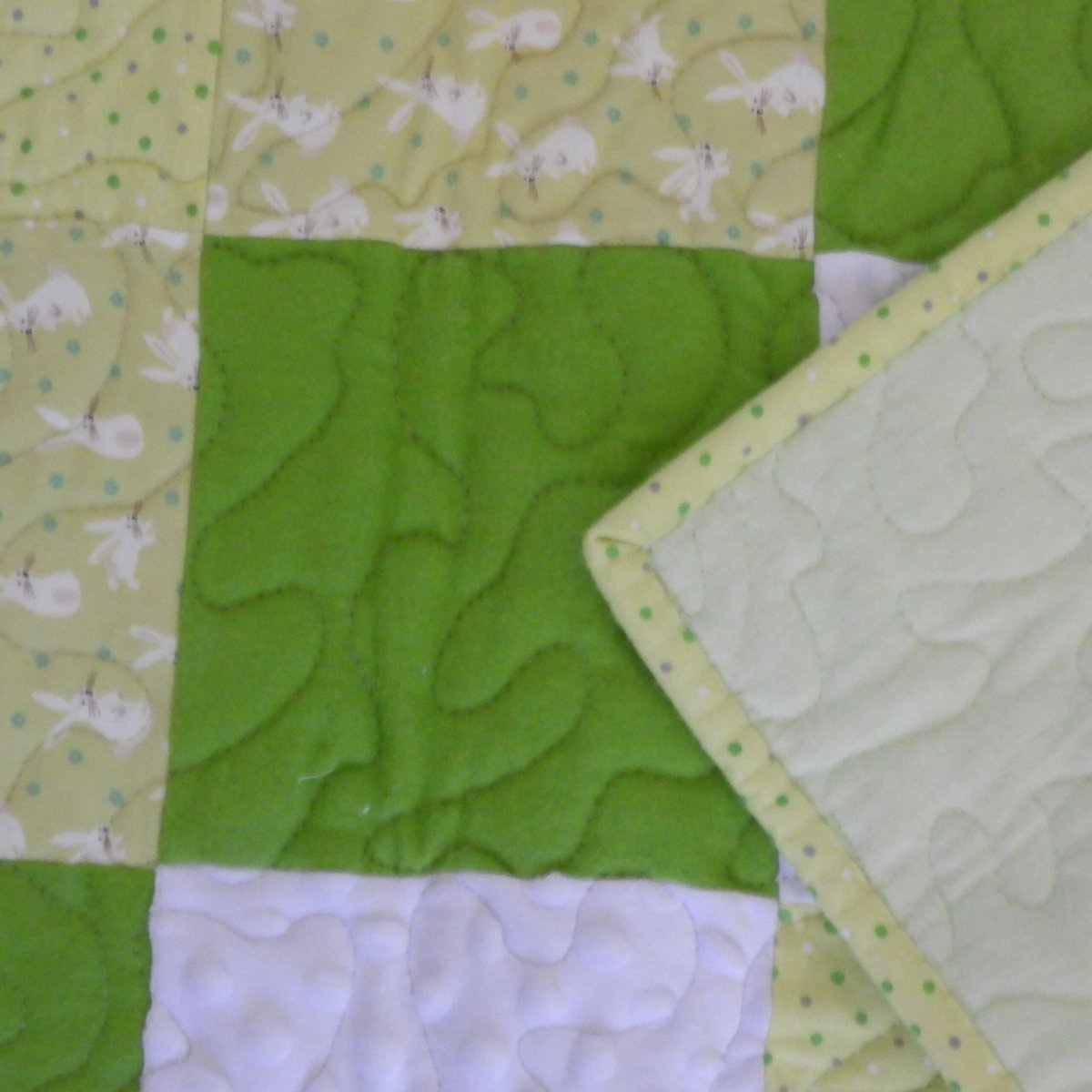 Bunny Cuddles in Green detail of backing
