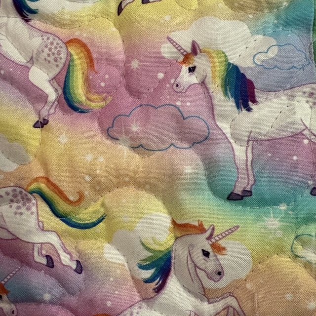 Handmade Unicorn Flannel Quilt detail of unicorn blocks