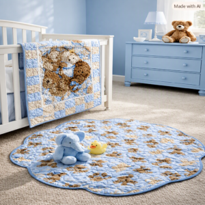blue bears quilt and playmat bundle in nursery