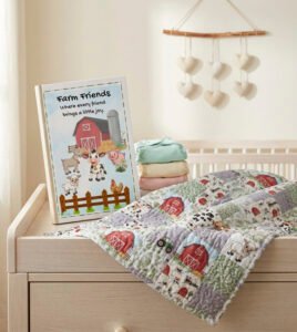 Farm Friends torybook and quilt on table
